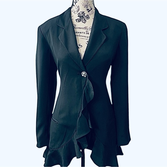 Emanuel Ungaro Parallel Paris Black Ruffled Evening Dress Jacket - Picture 2 of 4